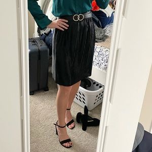 EUC Loft Shimmer Black/Green pleated midi skirt